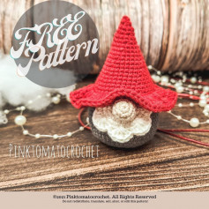 free pattern pink tomato crochet, christmas gnome