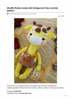 Giraffe Rufus lovely doll Amigurumi free crochet pattern