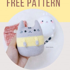 Hướng dẫn móc mèo màu xám, thân màu vàng free pattern kichi crochet