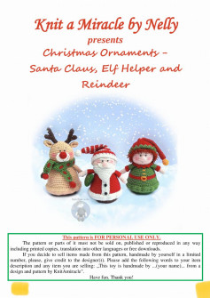 Knit a Miracle by Nelly presents Christmas Ornaments - Santa Claus, Elf Helper and Reindeer