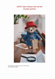Outfit: blue raincoat and red hat Crochet pattern this clothes was made for the bear