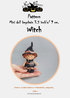 pattern mini doll keychain 3.5 inchs / 9cm witch