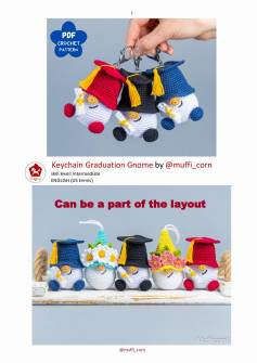 pdf crochet pattern Keychain Graduation Gnome