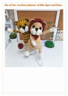set of two crochet pattern little tiger and lion