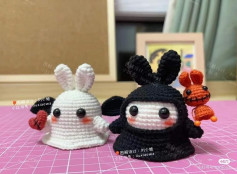 White rabbit ghost baby crochet pattern with black wings