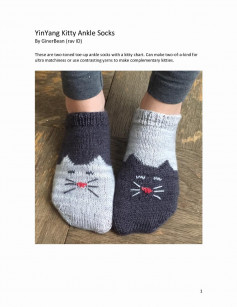 YinYang kitty ankle socks crochet pattern