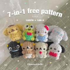 7 in 1 free pattern dog, bear, cat, rabbit, frog, pochacco...