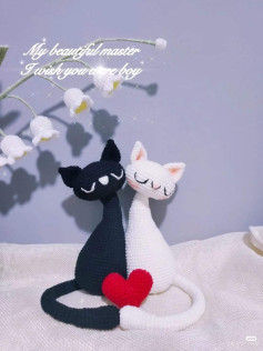 cặp đôi mèo đen, trăng, trái tim