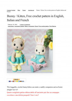 Carmen Crochet French Blog Easter Amigurumi Bunny / Kitten, Free crochet pattern in English, Italian and Bunny / Kitten, Free crochet pattern in English, Italian and French