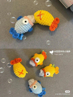 Crochet pattern Ugly fish and shrimp hairpin with illustration