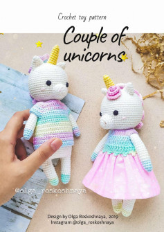 Crochet toy pattern Couple of unicorns
