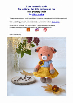 Cute romantic outfit for Indiana, the little amigurumi fox FREE crochet pattern
