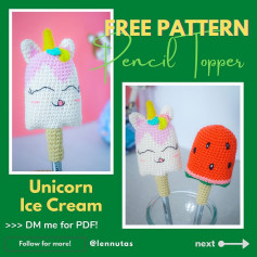 free pattern pencil topper unicorn ice cream