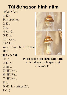 Hướng dẫn móc túi đựng son hình nấm