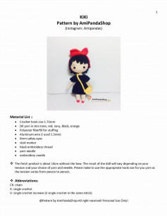KiKi doll with a red bow crochet Pattern