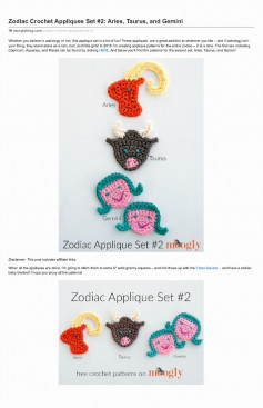 Zodiac Crochet Appliques Set #2: Aries, Taurus, and Gemini