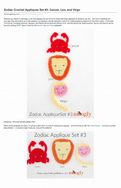 Zodiac Crochet Appliques Set #3: Cancer, Leo, and Virgo