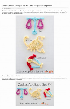 Zodiac Crochet Appliques Set #4: Libra, Scorpio, and Sagittarius