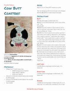 Crochet Pattern Cow Butt Coasters