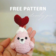Crochet pattern of a pink bear wearing a heart