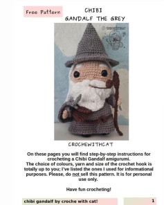 free pattern chibi gandalf the grey croche with cat