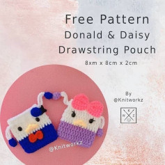 [Free pattern] Donald and Daisy drawstring pouch