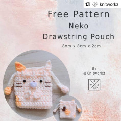 [Free pattern] Neko drawstring pouch