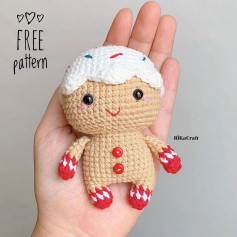 Gingerbread doll crochet pattern, white icing on the head