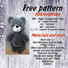Gray bear crochet pattern with white muzzle