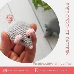 Gray mouse crochet pattern with pink ears