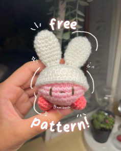 kirby with bunny hat pattern˚ ༘♡ ⋆｡˚ ➝ the ribblr/kofi version is also available