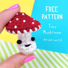 Mushroom crochet pattern with red hat and white dots and white body