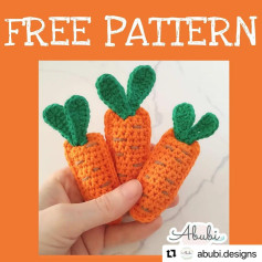 Orange carrot crochet pattern, green leaves
