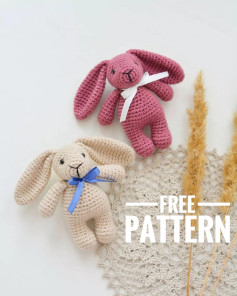 Pink and white rabbit crochet pattern with long ears