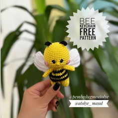 Yellow bee keychain crochet pattern with white wings