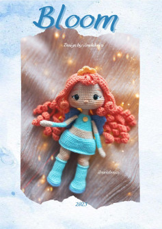 Crochet pattern for a red-haired doll wearing a dress