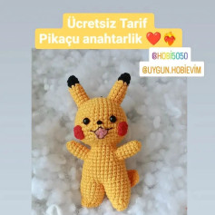 kırmızı yanaklı sarı pikachu tığ işi modeli