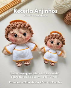 Padrão de crochê de um anjo usando um vestido branco.