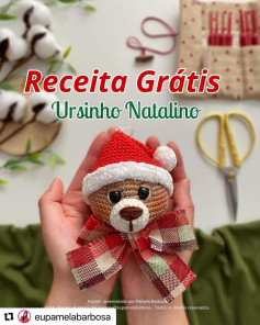 Padrão de crochê para uma cabeça de urso com chapéu de Papai Noel