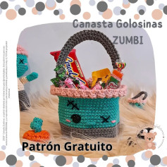 Patrón de canasta de crochet para pasteles y dulces.