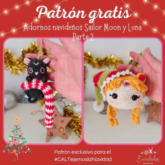 Patrón de crochet de llavero de Sailor Moon y su gato.