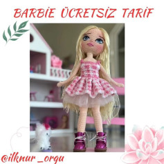 pembe elbiseli barbie bebek için tığ işi modeli