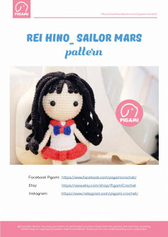 rei hino sailor mars pattern girl doll