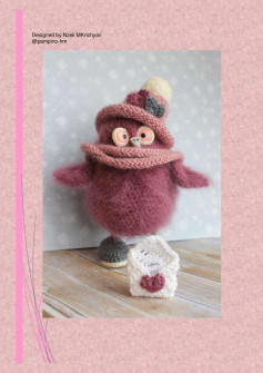 Crochet pattern of an owl wearing a hat and scarf