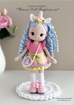 Crochet toy pattern Unicorn Doll Forget-me-not