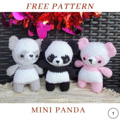 free pattern mini panda white, black, pink