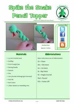 Spike the Snake Pencil Topper Pattern