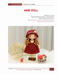 ANIE DOLL PATTERN, Brown hair doll, red dress, red hat