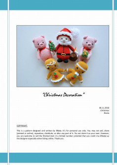“Christmas Decoration”, Crochet patterns for Santa Claus, pig, gingerbread man