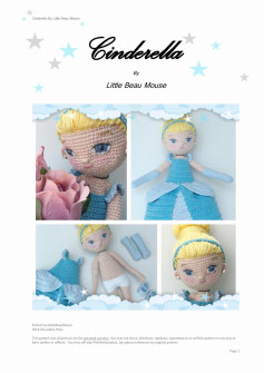 Cinderella, Crochet pattern for a blonde princess wearing a blue dress